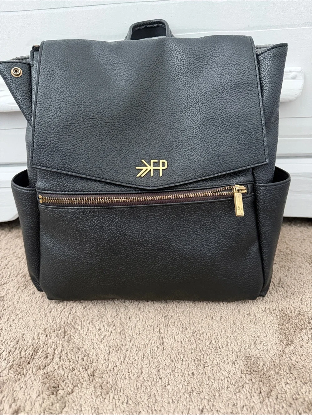 Freshly Picked Black Backpack Diaper Bag with Gold Hardware